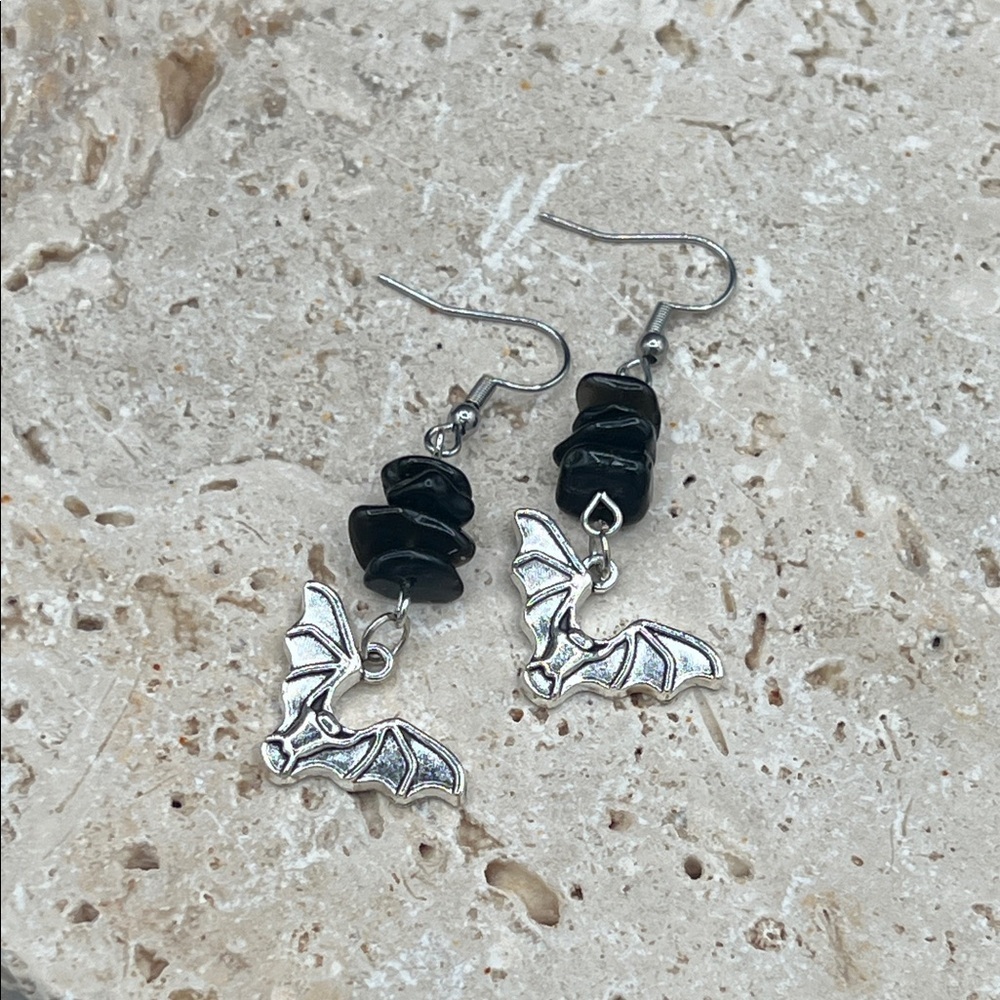 Silver and Black Bat Earrings